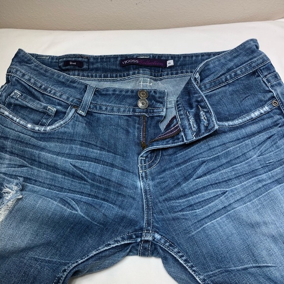 Vigoss Collections Cotton Bled Blue Wash Ripped Distress Mid Rise Boot Jeans 11 - Picture 4 of 16